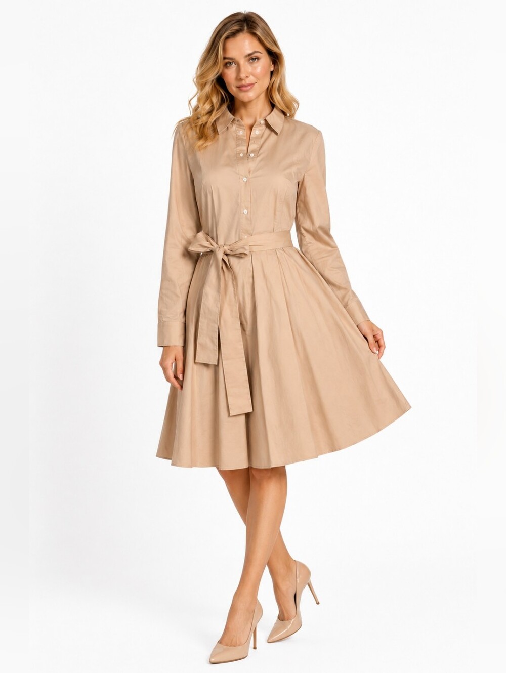 Club Monaco Overlay Back Shirt Dress 8 NWT | Belted Cotton Tan Ret $198